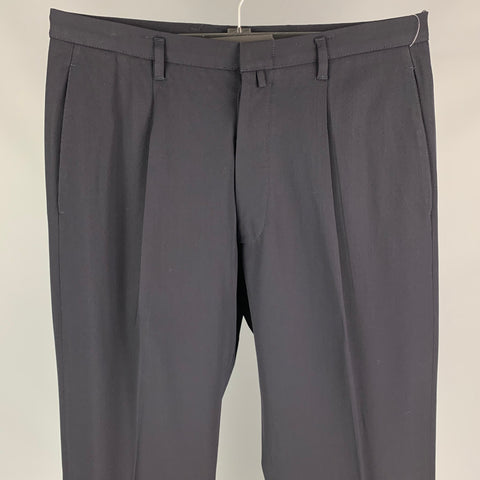 JIL SANDER Size 34 Navy Wool Button Fly Pleated Dress Pants