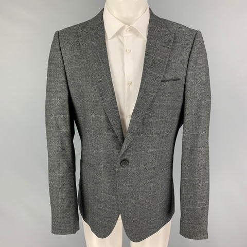 THE KOOPLES Taille 40 Manteau de sport à revers en laine Glenplaid gris foncé