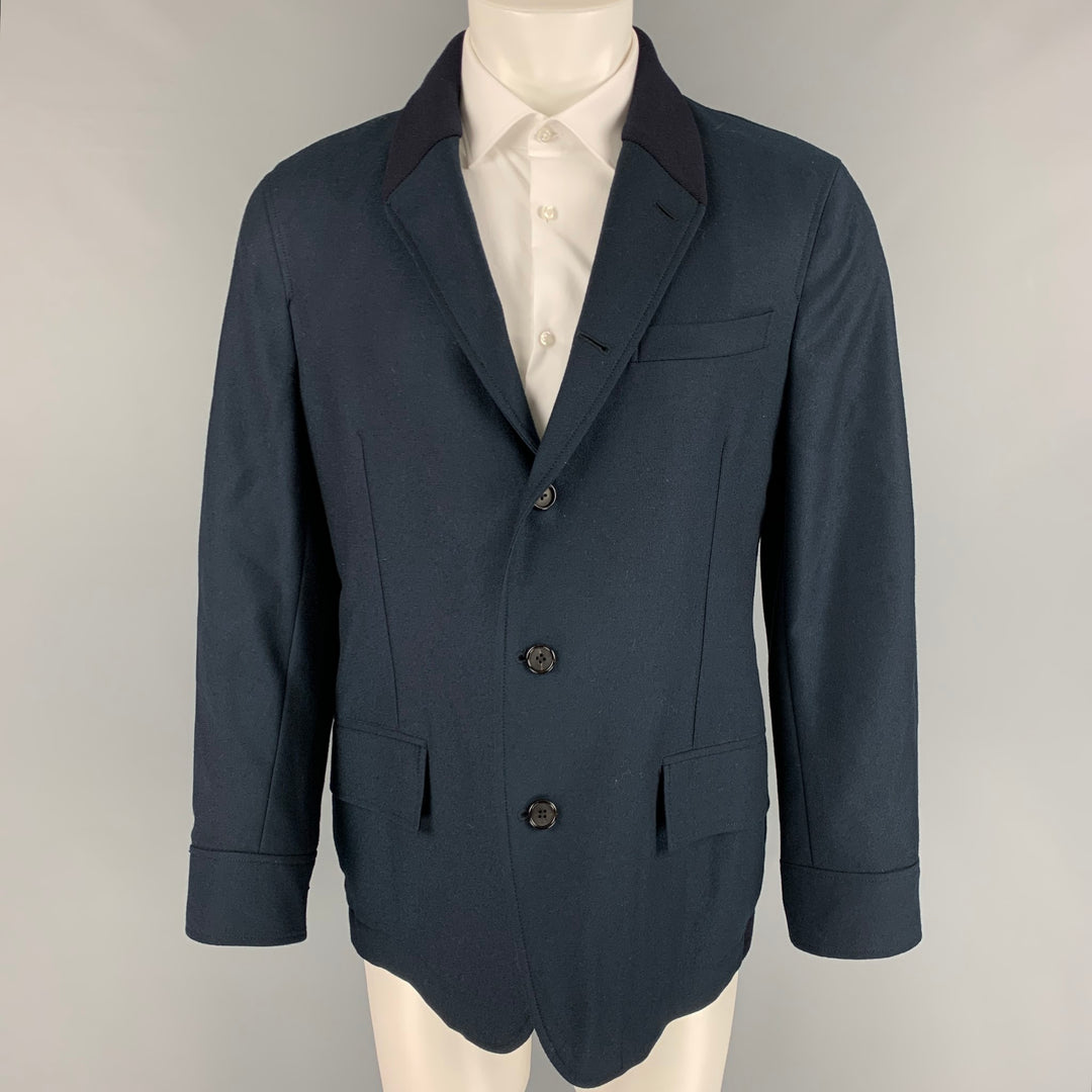 ALEXANDER MCQUEEN Size 44 Navy Wool Shawl Collar Hybrid Sport Coat