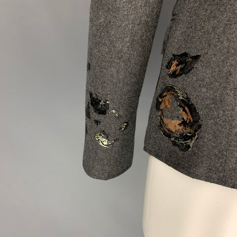 ESCADA Taille 6 Veste en laine vierge grise et argentée avec éclaboussures de peinture