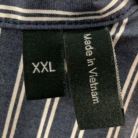 THEORY Size XXL Black White Stripe Cotton Blend One pocket Short Sleeve Shirt