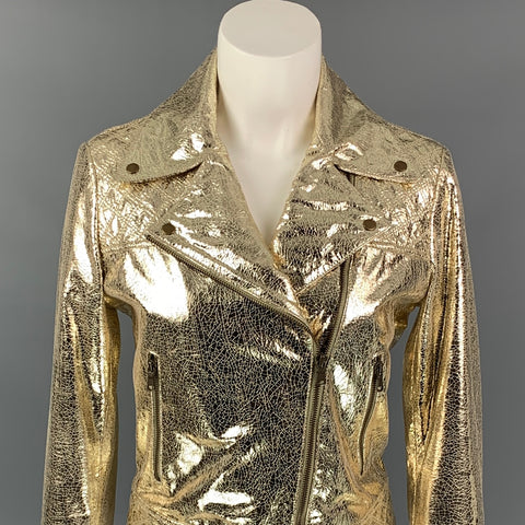 METEO Size XS Gold Leather Metallic Lamb Skin Biker Jacket
