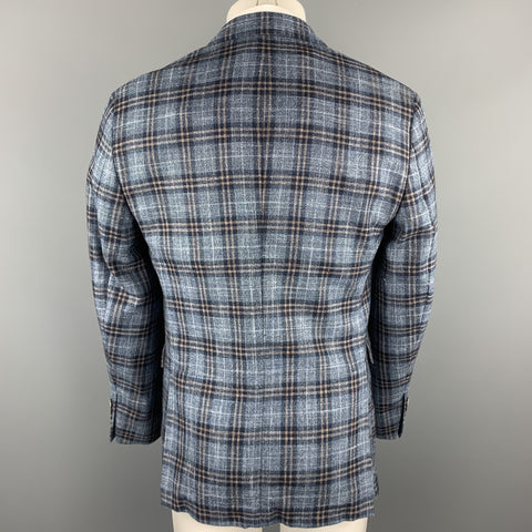 HASPEL Size 38 Navy Plaid Wool / Viscose Blend Notch Lapel Sport Coat
