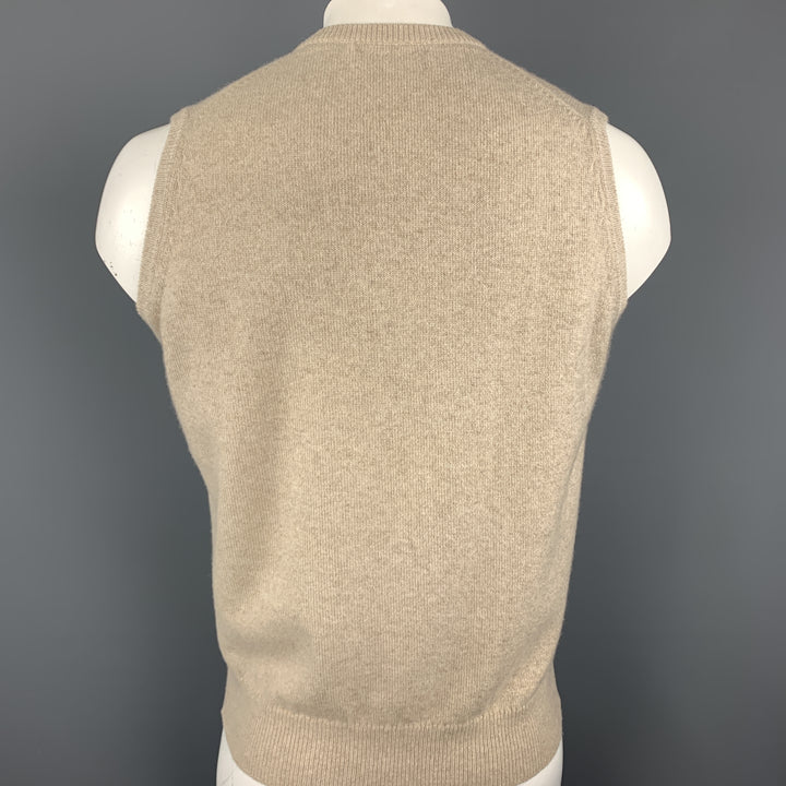 BALLANTYNE Size XL Oatmeal Cashmere V-Neck Sweater Vest