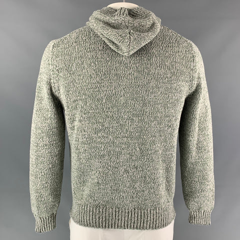 BRUNELLO CUCINELLI Size 42 Green & Light Grey Heather Cotton / Acrylic  Hooded Jacket