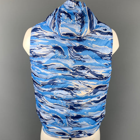 MONCLER Size XXL Blue Camouflage Polyamide Zip Up Hooded Vest