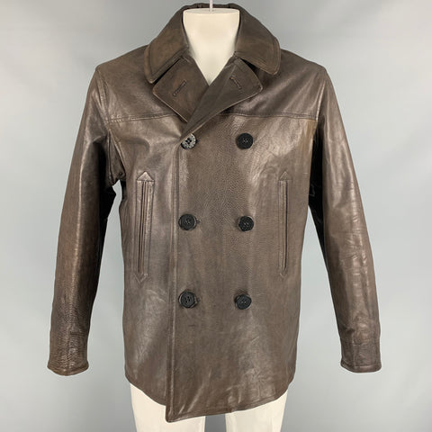 RRL by RALPH LAUREN Size XL Brown Leather Double Breasted Peacoat