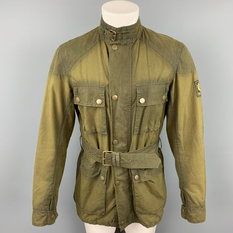 BELSTAFF Gold Label Size S Olive Coated Cotton Belted Parka Jacket
