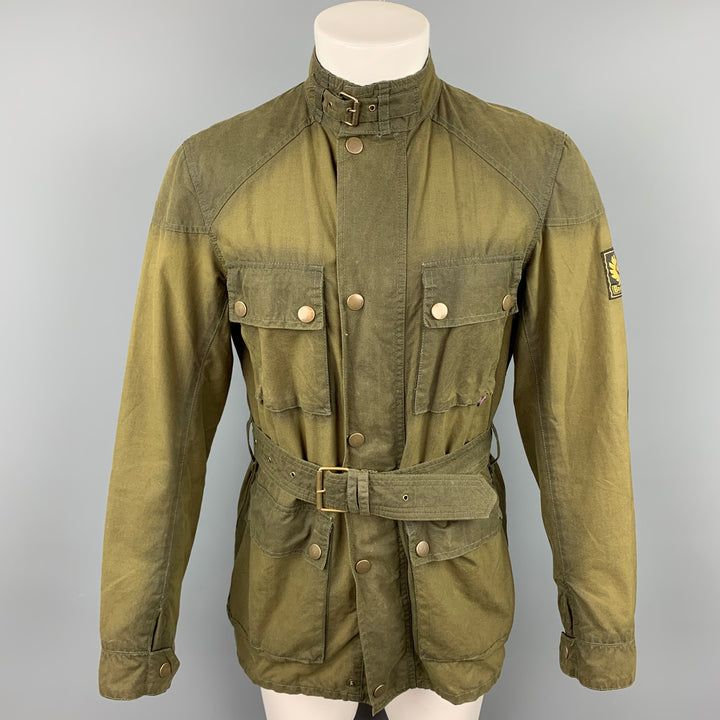 BELSTAFF Gold Label Size S Olive Coated Cotton Belted Parka Jacket