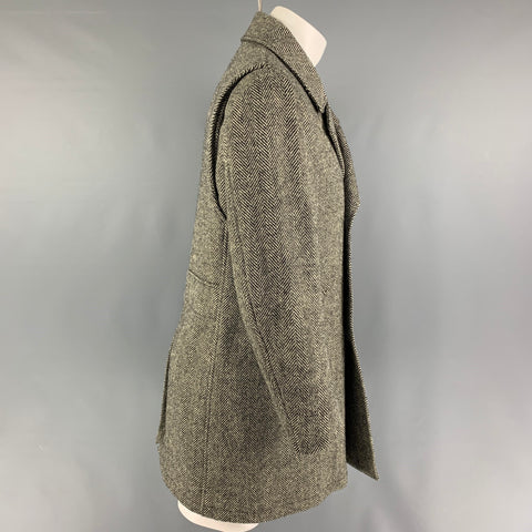 BROOKS BROTHERS Size S White Black Herringbone Wool Coat