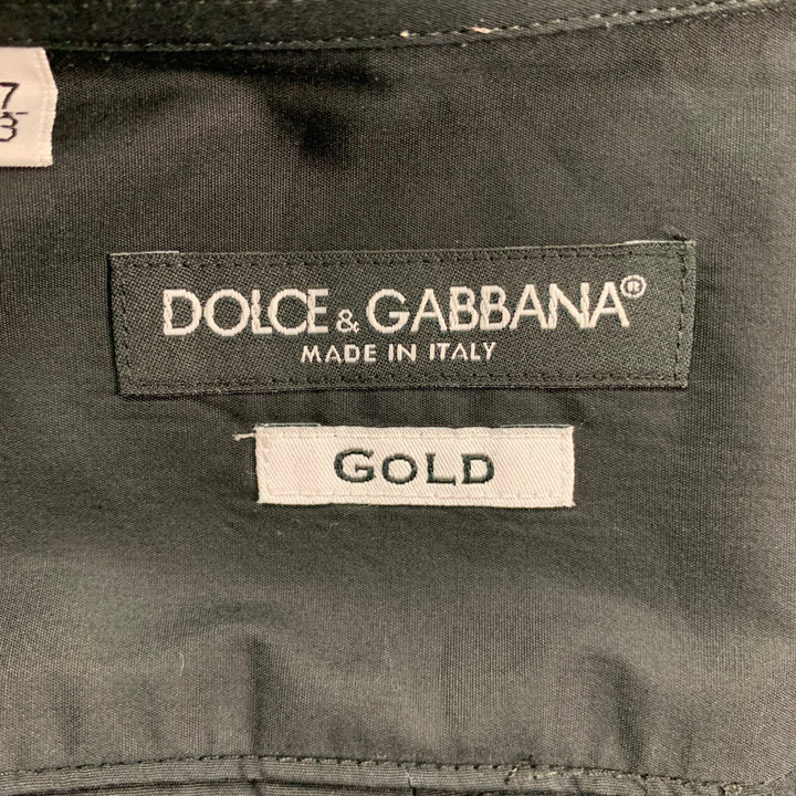 DOLCE & GABBANA Gold Size L Black & White Cotton Button Up Long Sleeve Shirt