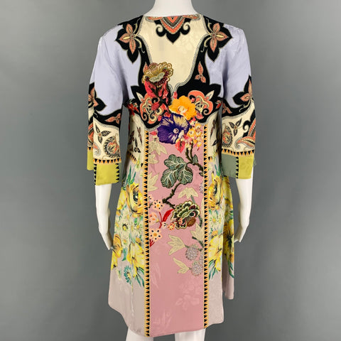 ETRO Size 2 Multi-Color Viscose Silk Floral 3/4 Sleeves Dress