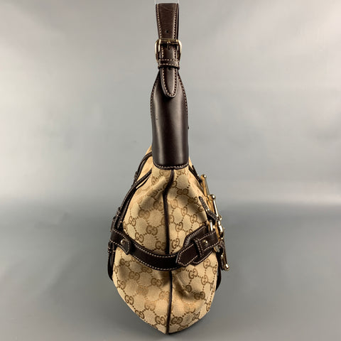GUCCI Beige & Brown Monogram Canvas Leather Hobo 85th Anniversary Handbag