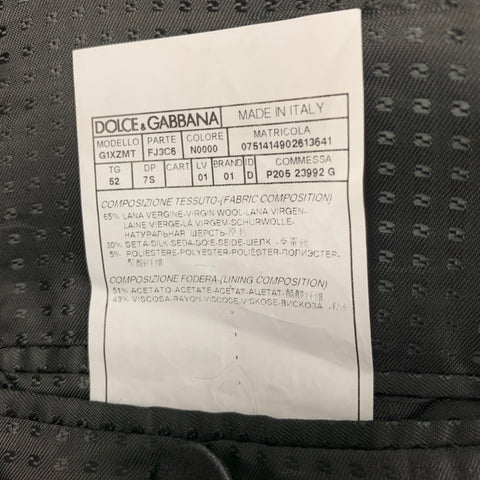 DOLCE & GABBANA Sicilia Size 42 Short Black Woven Wool Shawl Collar Tuxedo 3 Piece Suit