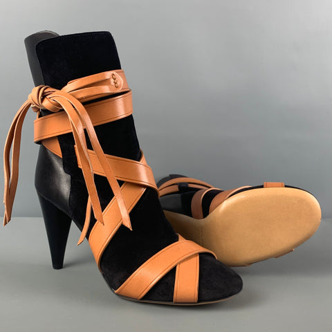 ISABEL MARANT Talla 10 Botas cruzadas de piel de becerro de ante color canela negro