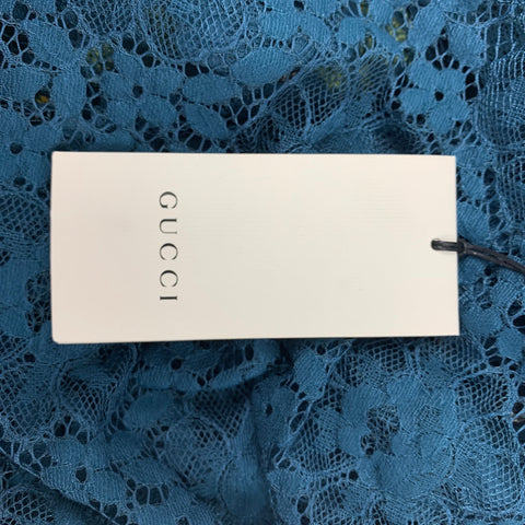 GUCCI S/S 16 Size L Teal Sheer Lace Embroidered Polyamide Blend Long Sleeve Shirt