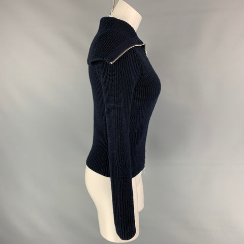 SANDRO Size S Navy Wool / Acrylic Shawl Collar Cardigan