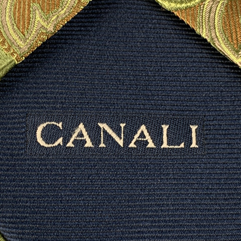 CANALI Green Taupe Paisley Silk Tie