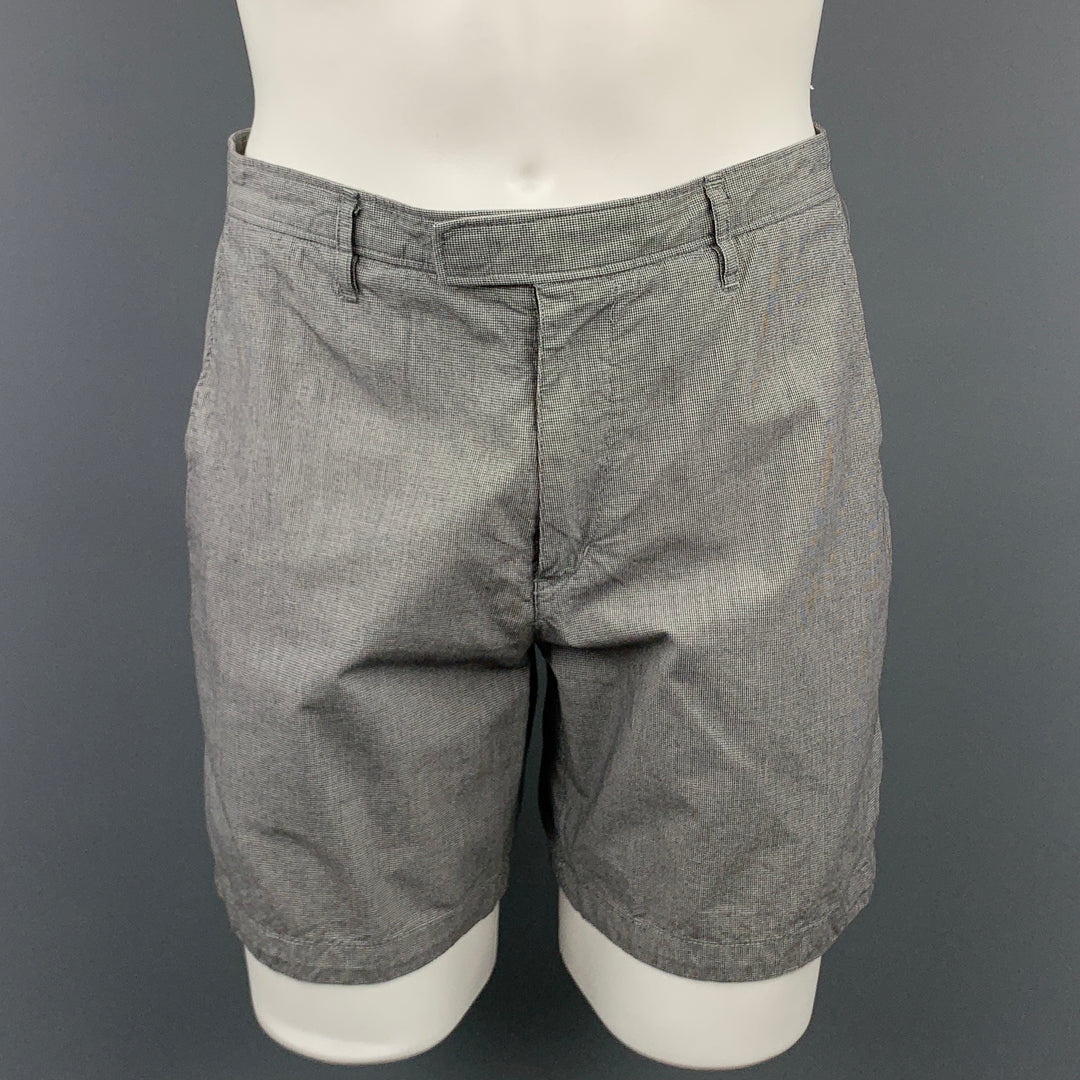 THEORY Size 32 Gray Houndstooth Cotton Zip Fly Shorts