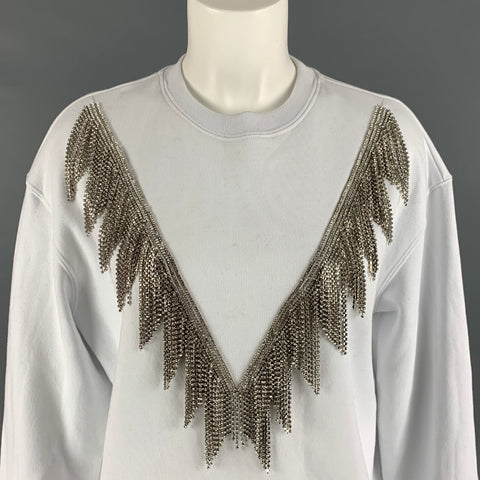 MSGM Size XS White Cotton Rhinestones Crew-Neck Pullover