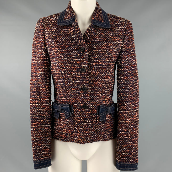ESCADA Size 4 Navy Orange Wool Blend Textured Jacket