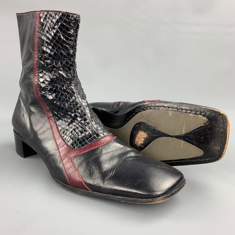MIU MIU Size 10 Black & Burgundy Two Toned Leather Square Toe Boots