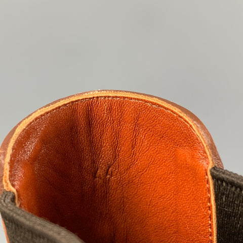 DRIES VAN NOTEN Size 11 Tan Green Leather Pull On Boots