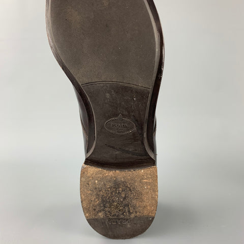 PRADA Size 11 Brown Leather Round Toe Dress Shoes