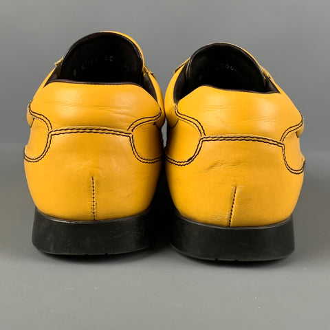 PRADA Size 8.5 Yellow Contrast Stitch Leather Split Toe Lace Up Shoes
