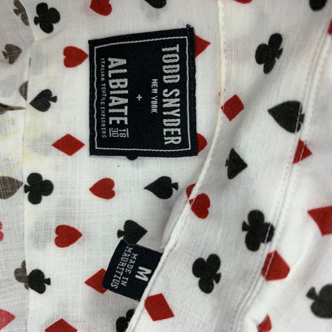 TODD SNYDER Size M White Black Print Cotton Button Up Short Sleeve Shirt