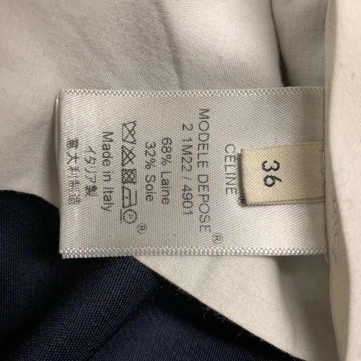 CELINE Size 4 Navy Wool &  Silk Solid Wide Leg Dress Pants