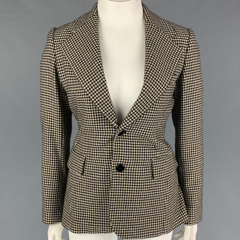RALPH LAUREN Collection Size 10 Black Beige Houndstooth Jacket Blazer