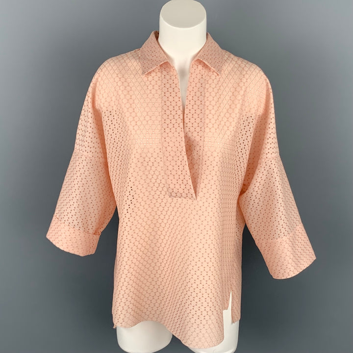 AKRIS Size 8 Pink Eyelet Polyester Tunic Blouse