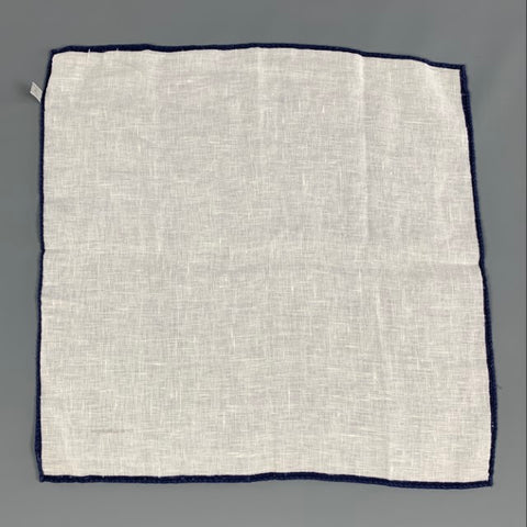 ERMENEGILDO ZEGNA Cream Navy Linen Pocket Square