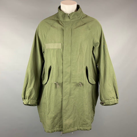 VISVIM Talla M Abrigo de cola de pez de gran tamaño de lana / lino verde Six-Five