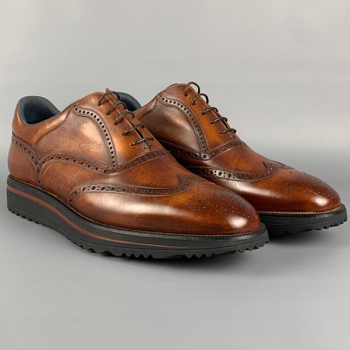 BALLY Size 11.5 Brown Leather Wingtip Lace Up Shoes
