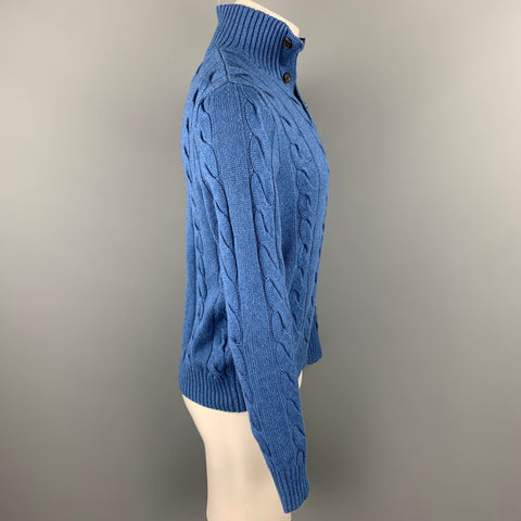 POLO by RALPH LAUREN Size S Blue Cable Knit Silk / Cashmere Mock Turtleneck Sweater
