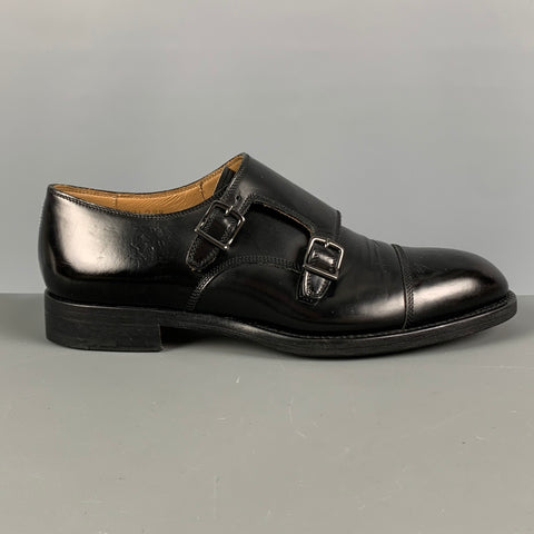 GIORGIO ARMANI Size 7 Black Solid Leather Double Monk Strap Loafers