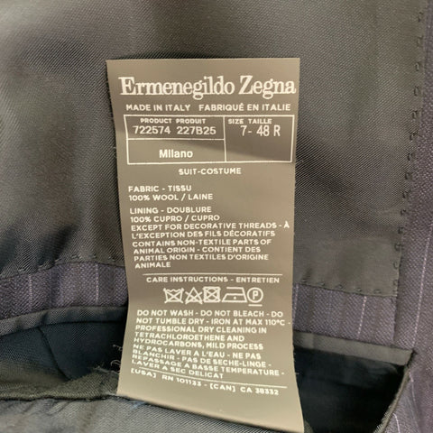 ERMENEGILDO ZEGNA Size 38 Navy Stripe Wool Peak Lapel  Suit
