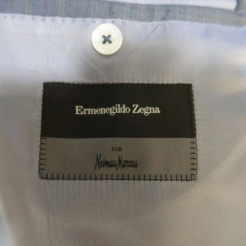 ERMENEGILDO ZEGNA 48 Long Blue Striped Wool Single Breasted Notch Lapel Suit ERMENEGILDO ZEGNA
