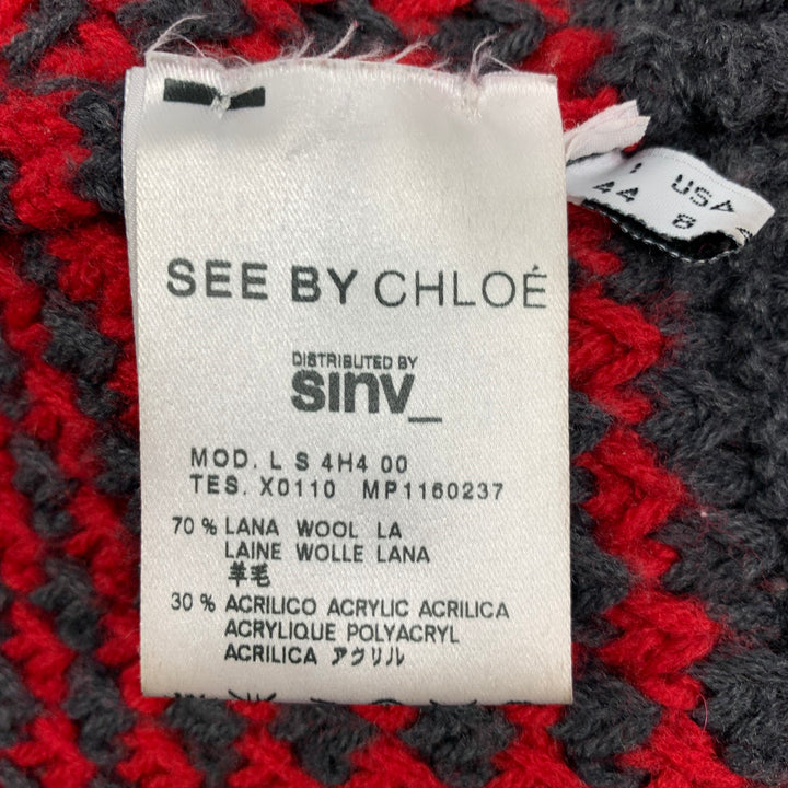 SEE By Chloe Size 8 Grey Red Wool Acrylic Stripe Cardigan