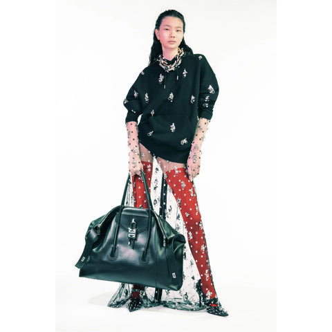 GIVENCHY SS 2021 Talla XS Jersey extragrande con capucha de algodón con adornos de cristales negros
