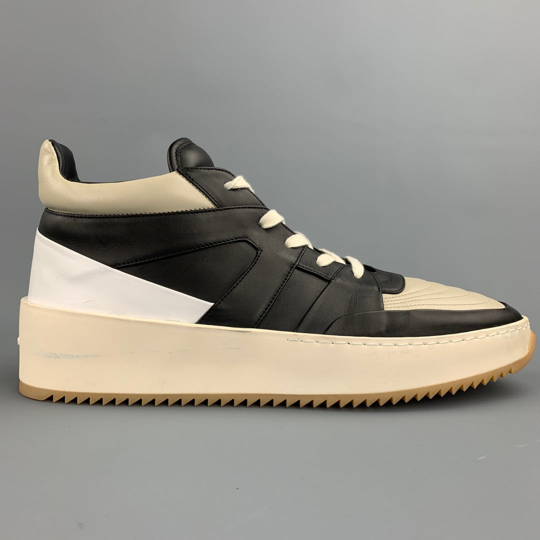 FEAR OF GOD Size 11 Black & Beige Color Block Leather Basketball Sneakers