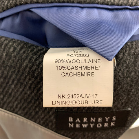 BARNEY'S NEW YORK Size 42 Black Grey Diagonal Stripe Coat