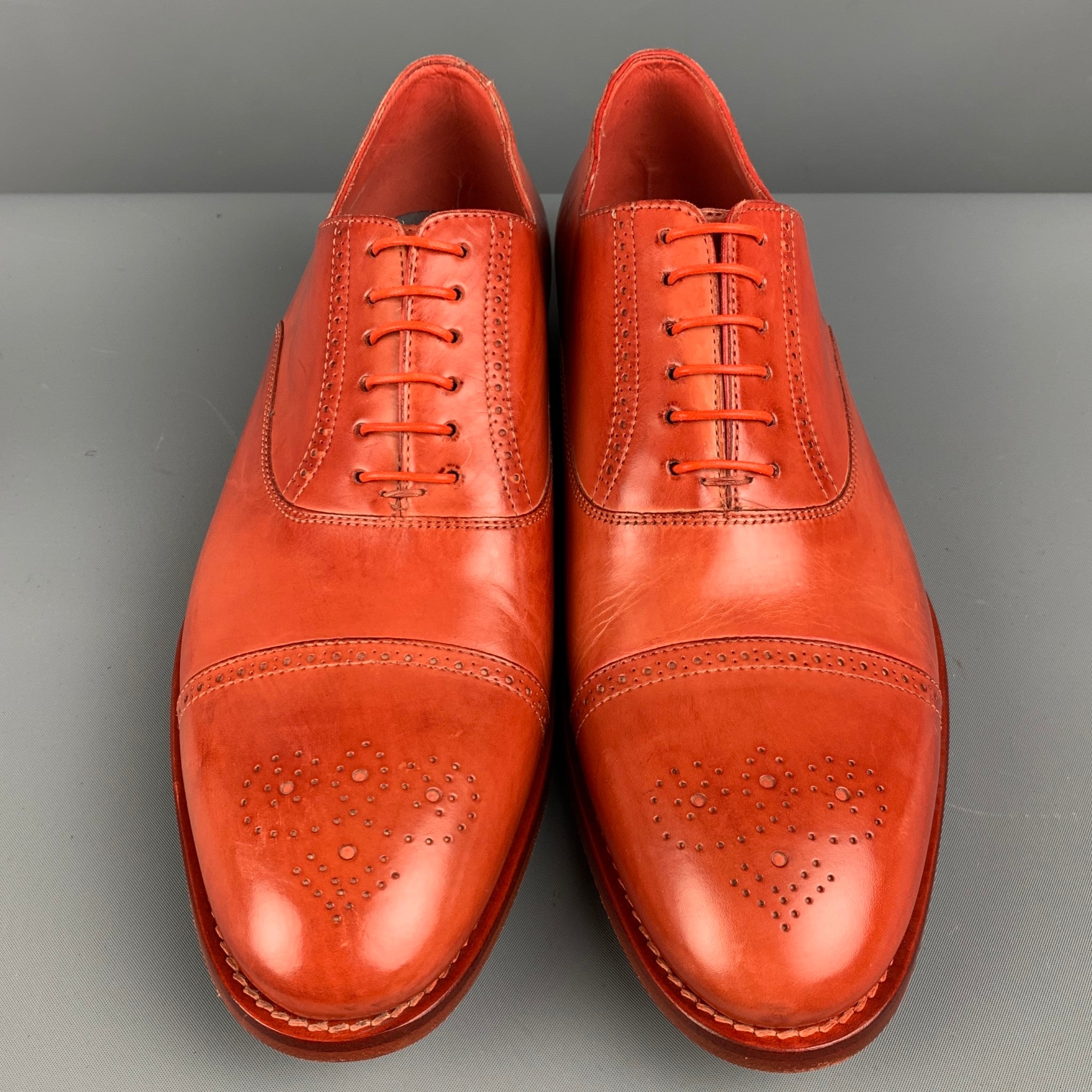-美品- Paul Smith シューズ size8 PAUL SMITH Size 8.5 Orange Perforated Leather Cap Toe Lace Up