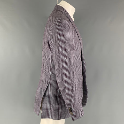 ETRO Size 40 Purple Blue Plaid Silk Cotton Peak Lapel Sport Coat