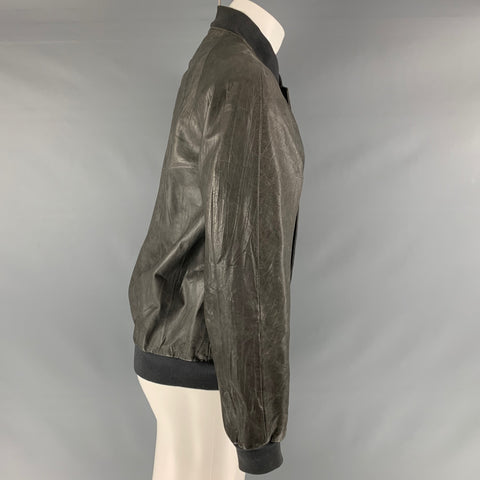 MARC JACOBS Taille 40 Blouson Bomber En Cuir Gris