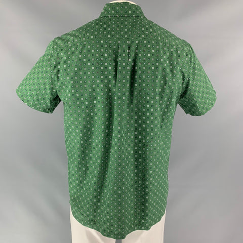 A.P.C. Size L Green Geometric Cotton &  Silk Short Sleeve Shirt
