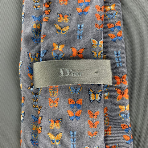DIOR HOMME Grey Multi-Color Butterfly Silk Tie