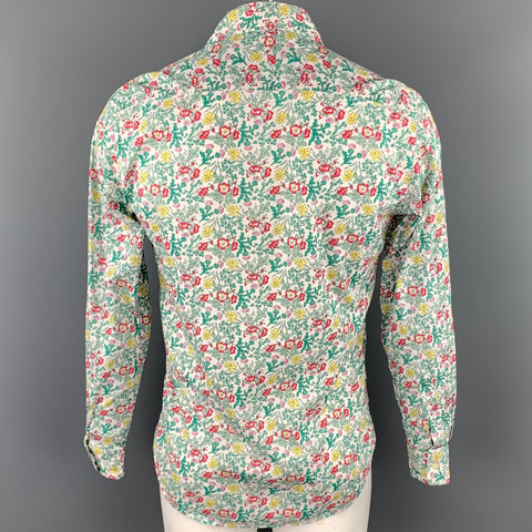 LIBERTY OF LONDON Size L White & Green Floral Cotton Button Up Long Sleeve Shirt